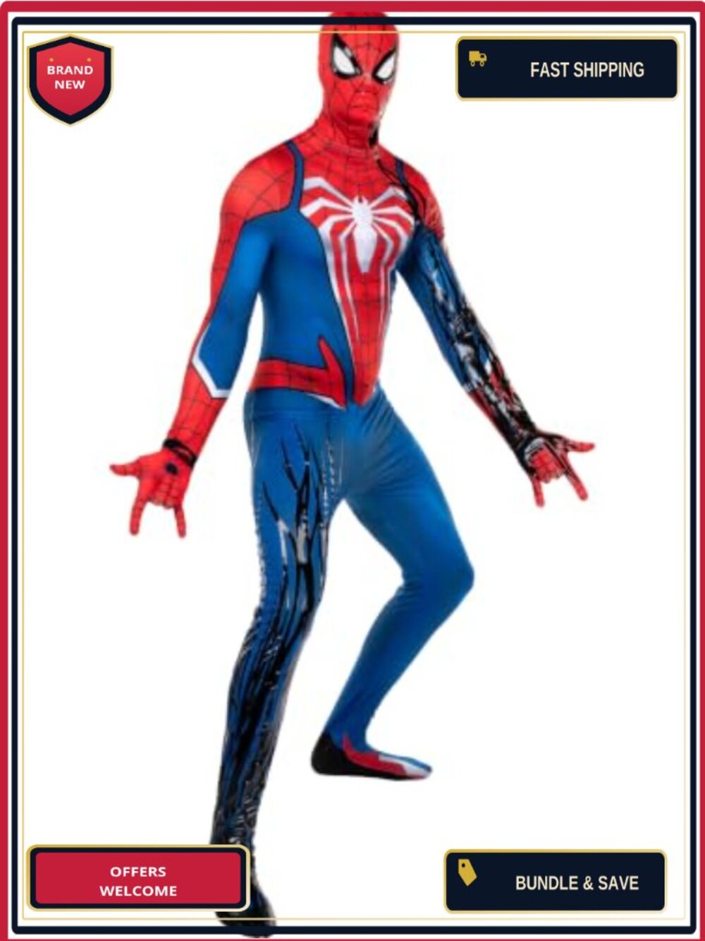 Spider-Man Symbiote Zentai Costume Adult Spandex Invisible Zippers Detachable